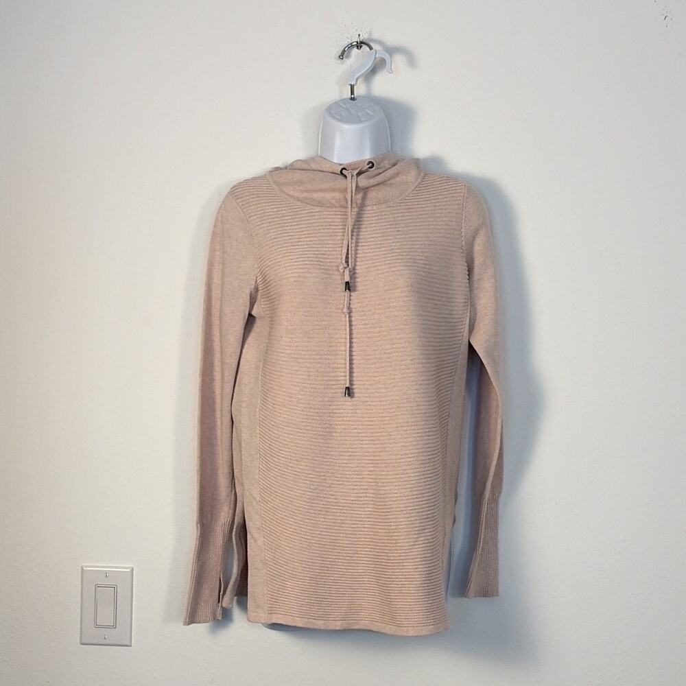 Artisan NY Women's Beige Cotton Knit Pullover Hoodie Drawstring Size S